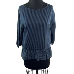 Luisa Cerano Navy White Top Pinstripe Boat Neck Dolman Sleeve Ruffle Hem Size 8